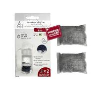 Le Charbon Actif Français Lot de 2 filtres à eau Charbon actif végétal français Granules super activées - En 20 MINUTES seulement - Naturel pour carafe, bouteille, gourde - Filtre l'eau courante