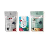 Le Charbon Actif Français - Pack Famille Filtres à eau naturels pour carafe, gourde & enfant - Charbon actif végétal en granules - 0 plastique - Agit en 20 min l’eau du robinet - Écologique économique