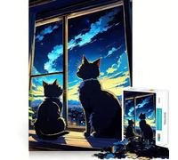 Le Chat Assis à la fenêtre Puzzle de 1000 pièces pour Adolescents Jeu de réflexion et d'éveil pour se détendre et s'évader 38x26cm