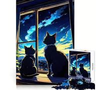 Le Chat Assis sur la fenêtre Puzzle de 1000 pièces pour Adolescents Décoration Murale Design Lumineux et Relaxant Assemblage Facile 50x75cm