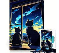 Le Chat Assis sur la fenêtre Puzzle de 1000 pièces pour Adolescents Décoration Murale Design Lumineux et Relaxant Assemblage Facile 50x75cm