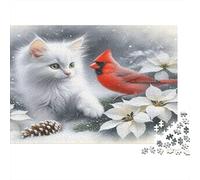 Le Chat Blanc avec Le Cardinal Puzzle 1000 Pièces À Monter Famille Décoration Intérieure Puzzle Difficile Amélioration De La Mémoire Garantie Pièce Manquante Carton Épais 52x38cm/1000pcs