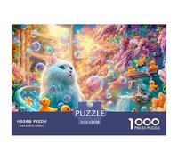 Le Chat Blanc se baigne avec des Canards en Caoutchouc et des Bulles Puzzle De 1000 Pièces Pet Chat Mignon Amusement De Jeu d'esprit pour Adultes Et Enfants 52x38cm/1000pcs