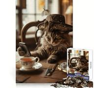 Le Chat chapeauté avec Smartphone Puzzle 1000 pièces pour Adultes Entraînement Mental Évasion paisible Coupe Uniforme Cadeau de Noël (38x26cm)