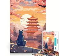 Le Chat de la Nuit de la Lune Puzzle de 1000 pièces Japon Adultes Cadeau Renforcement Musculaire, Souvenirs, Moments de sérénité Qualité supérieure Idéal pour Les fêtes de Fin d'année 38x26cm