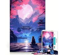 Le Chat de la Nuit de la Lune Puzzle de 1000 pièces pour Adolescents Jeu de réflexion Activité à la Maison Découpe de qualité supérieure Cadeau de Noël 38x52cm