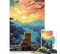 Le Chat de la Nuit de la Lune Puzzle Japonais 1000 pièces pour Adolescents Jeu de réflexion Moments de détente Finition de qualité 38x52cm