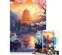 Le Chat de la Nuit de la Lune Puzzle Japonais de 1000 pièces pour Adultes Stimule la mémoire Moment de détente Assemblage d'une Image Pièce d'art 38x52cm