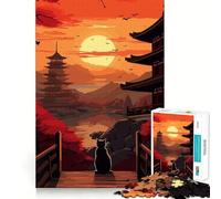 Le Chat de la Nuit de la Lune Puzzle Japonais Difficile de 1000 Pièces pour Adultes Renforce la mémoire, réduit Le Stress, Bords de qualité supérieure, pièce d'art 50x75cm