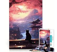Le Chat de la Nuit de la Lune Puzzle Japonais pour Adolescents 1000 pièces Jeu de réflexion Amusant et Simple Cadeau précieux 50x75cm