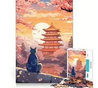 Le Chat de la Nuit de la Lune Puzzle Japonais pour Adolescents 1000 pièces Stimule la mémoire Activité à la Maison Motif à Assembler 38x52cm