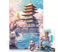 Le Chat de la Nuit de la Lune Puzzle Japonais pour Adolescents 1000 pièces Stimule la mémoire, se détend, Bords précis, 38x52cm