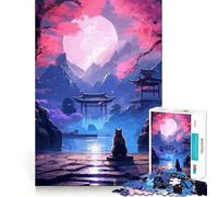 Le Chat de la Nuit de la Lune Puzzle Japonais pour Adultes 1000 pièces Stimule la mémoire Moment de détente Assemblage du Motif Liste de souhaits du Père Noël 50x75cm