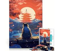 Le Chat de la Nuit de la Lune Puzzle Japonais pour Adultes 1000 pièces Stimule la mémoire Moment de détente Assemblage du Motif Liste de souhaits du Père Noël 50x75cm