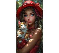 Le chat Fille Diamond Painting Adulte, Diamond Painting Enfant Débutants, Loisirs Créatifs Adultes,5D Broderie Diamant Kit Complet, Décor Cadeau Murale, Activités de Réduction du Stress 40x80cm N-578