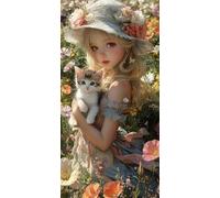 Le chat Fille Diamond Painting Adulte, Diamond Painting Enfant Débutants, Loisirs Créatifs Adultes,5D Broderie Diamant Kit Complet, Décor Cadeau Murale, Activités de Réduction du Stress 80x160cm N-580