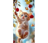 Le chat Fruits Diamond Painting Adulte, Diamond Painting Enfant Débutants, Loisirs Créatifs Adultes,5D DIY Broderie Diamant Kit Complet, Décoration Cadeau Murale, Réduction du Stress 80x160cm N-588