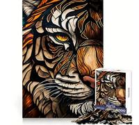 Le Chat Glare du Roi Puzzle en Verre de 1000 Pièces pour Adolescents Jouet Cognitif et Détente Douce Assemblage de Motifs Pièce d'art Fine 50x75cm