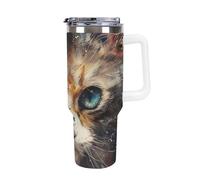 Le chat Gobelet Isotherme Avec Paille - Idéal Pour Café Et Thé, Isolant En Acier Inoxydable, Couvercle Étanche Pour Voyage 40oz
