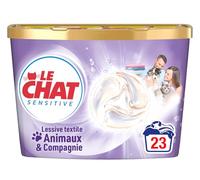 Le Chat Lessive en Capsule 4 en 1, Sensitive Animaux et Compagnie, Respecte les peaux sensibles et les animaux, Aide a l'elimination des poils, Teste dermatologiquement, 23 lavages