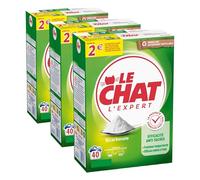 Le Chat - l'Expert - Lessive en Poudre - Efficace Anti-Tâche - Fraîcheur longue durée - Efficace même à Froid - Bicarbonate - 40 Lavages - Emballage Entièrement Recyclable (Lot de 3)