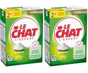 Le Chat - l'Expert - Lessive en Poudre - Efficace Anti-Tâche - Fraîcheur longue durée - Efficace même à Froid - Bicarbonate - 40 Lavages - Emballage Entièrement Recyclable (Lot de 2)