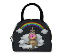 Le chat licorne dans des lunettes de soleil avec beignet de couleur est assis nuage comme un canapé sac fourre-tout réutilisable avec poche avant fermeture éclair sac isotherme isotherme pour travail