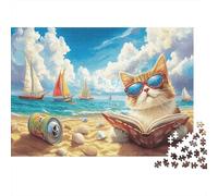 Le Chat lit Le Beach Book Casse-tête 1000 Pièces avec Découpe Précise, Jeu De Puzzles en Lot activité Zen pour La Décoration De Bureau, Idée Cadeau Anniversaire 52x38cm/1000pcs