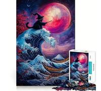 Le Chat Magicien et la Grande Vague Puzzle 1000 pièces pour Adultes Jeu de mémoire et de Concentration Ajustement Parfait Format Compact Idéal pour des Moments de Jeu en Famille (38x26cm)