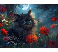 Le Chat Noir Diamond Painting Adulte,5D Diamond Painting Kit Complet, Ronde Diamond Peinture Lune Images Cristal Débutant Art Set Cadeau Femme pour Décoration Halloween Murale Maison 20x28in y0l-763