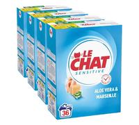 Le Chat - Sensitive - Lessive en Poudre - Respecte les Peaux Sensibles - Développé avec des Dermatologues - Efficace même à Froid - Savon de Marseille & Aloe Vera - 36 Lavages (Lot de 4)