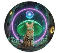 Le Chat Tabby Puzzle De 1000 Pièces Jeu Cadeau Unique Chat Mignon Puzzle Rond Jeu D'Intelligence pour Adultes Et Enfants1000pcs (67.5x67.5cm)