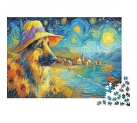 Le Chien sous la Belle Nuit étoilée Thousand Pieces Jigsaw Puzzle Pet Whole Family Cadeau D’Anniversaire Évasion Quotidienne Décoration De Salon Jeu Stimulant 38x26cm/1000pcs