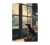 Le Chien Voulait Jeter Un Oeil Dehors Plaque Étain Signe Drôle Affiche Étain Rétro Métallique Panneau Pour Salon Salle De Bain Cuisine