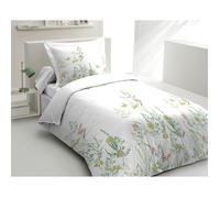 Le Clos des Songes - Parure de Couette 140x200 cm - Percale de Coton 80 Fils - Housse + 1 Taie - Blanc et Vert - L’Insoumise