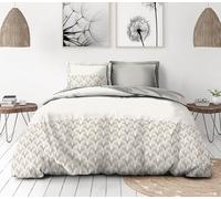 Le Clos des songes - Parure de Couette 140x200 cm - Percale de Coton Douce - Housse + taie - Blanc & Beige - L'élégante