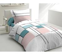 Le Clos des songes - Parure de Couette 140x200 cm - Percale de Coton Douce - Housse + taie - Blanc & Bleu Pastel - L'intrigante