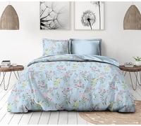 Le Clos des songes - Parure de Couette 200x200 cm -Percale de Coton Douce - Housse + taies - Bleu Pastel - La flamboyante