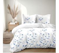 Le Clos des Songes - Parure de Couette 220x240 cm - Percale de Coton 80 Fils - Housse + 2 Taies - Blanc et Bleu - L’Insoumise