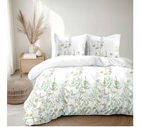 Le Clos des Songes - Parure de Couette 220x240 cm - Percale de Coton 80 Fils - Housse + 2 Taies - Blanc et Vert - L’Insoumise