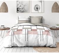 Le Clos des songes - Parure de Couette 240x260 cm - Percale de Coton Douce - Housse + taie - Blanc & Rose - L'intrigante