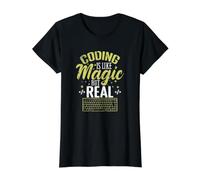 Le Codage est Magique mais réel T-Shirt Graphique avec Valeur, Femme, Noir, L