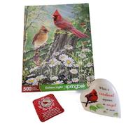 Le coffret cadeau de condoléances cardinal comprend un puzzle d'oiseau à lumière dorée, un cœur musical et une carte légende du cardinal avec épinglette (confort pour le deuil, la perte, le deuil