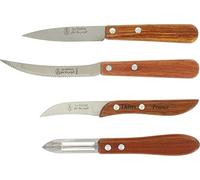 Le coffret kraft de 4 utilitaires de cuisine la fourmi manche en sapelli : 1 couteau a tomate, un eplucheur, une epluchette, un couteau d'office lame 9 cm
