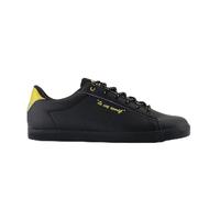 Le Coq Sportif - Lucie - Baskets Basses Femme Cuir Textile Caoutchouc Semelle Adhérente pour Usage Urbain Confort Quotidien Design Contemporain - Taille 38 - Noir et Détails Gold