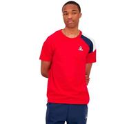 Le Coq Sportif - TRI Tee SS N°4 - Tee-Shirt Manches Courtes Homme - Jersey Coton Doux - Coupe Classique Confort - Manche Tricolore - Logo Brodé - Taille L - Rouge Pur Rouge