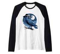 Le corbeau cool avec chapeau aime la nuit et la pleine lune Manche Raglan