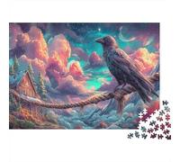 Le Corbeau est Assis sur Une Corde sous Les étoiles Puzzle pour Adultes : Faune Sauvage Défiant 1000 Pièces, Jeux Éducatifs, Décoration Maison Et Cadeau 70x50cm/1000pcs