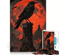 Le Corbeau et la Lune de Sang Puzzle de 1000 pièces pour Adultes Jeu de réflexion Image Douce et relaxante Assembler Joli Cadeau (38x26cm)