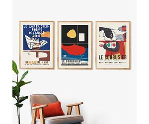 Le Corbusier Exposition Affiche Abstrait Mur Art Cubisme Style Milieu du SièCle Toile Peinture FrançAis Art Imprime DéCor à La Maison Photos 40x60cmx3 sans Cadre